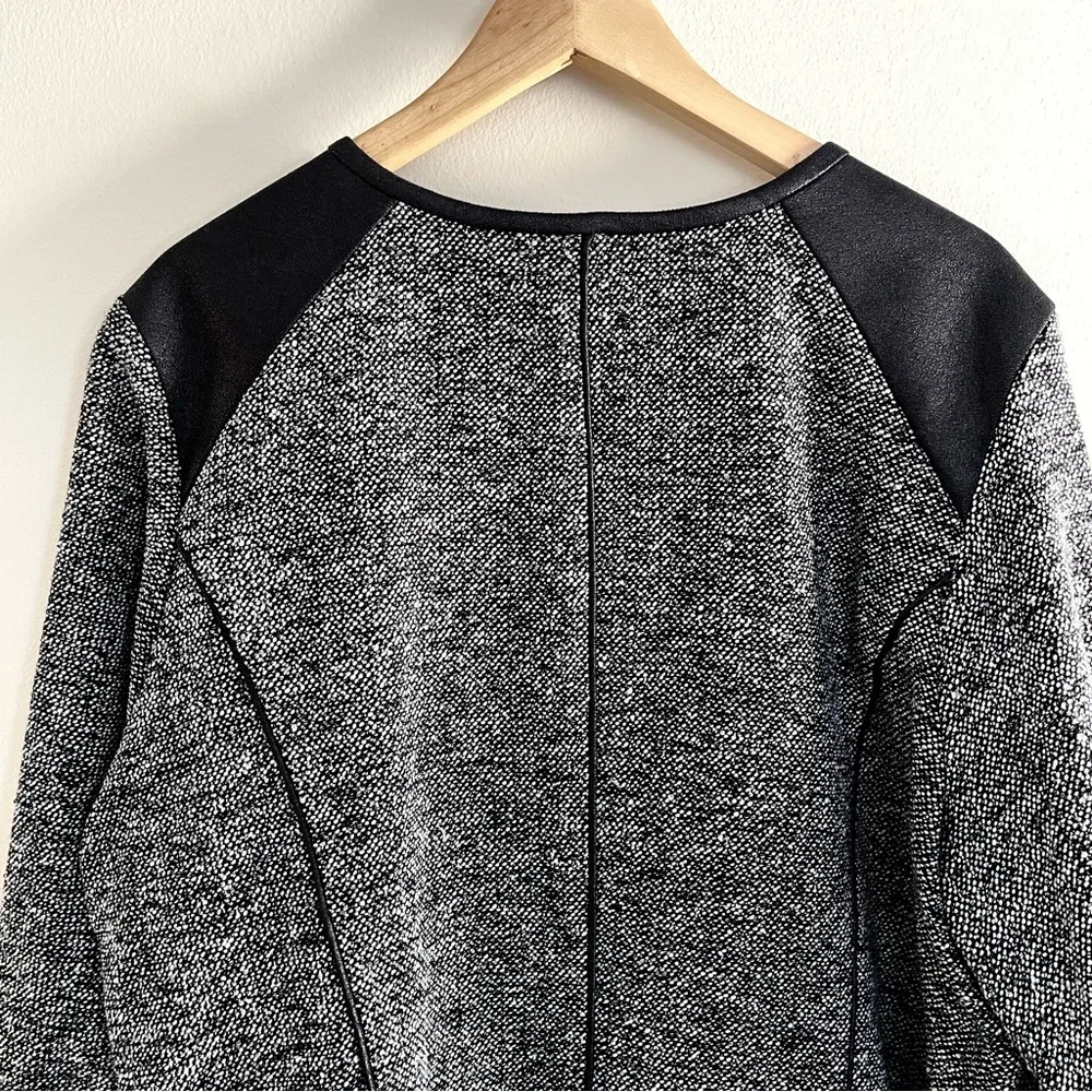 a.n.a. Boucle Tweed Faux Leather Open Front Cropped Jacket Black and Gray - 2X